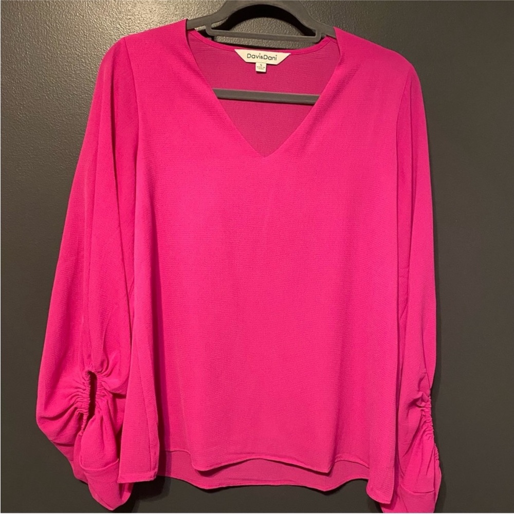 Fuchsia V-Neck Blouse